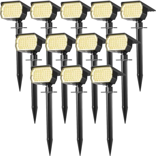 WENATY Solar Spot Lights Outdoor Waterproof IP65, 12 Pack Landscape Spotlights with 46 LEDs, 3 Modes Auto On/Off Solar Powered Flood Lights for Outside Pathway, Yard, Garden, Walkway (Warm White) - color: Warm White, size: 12 Pack