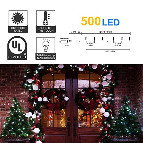 164Ft 500 LED White Christmas Lights, Waterproof 8 Twinkle with Memory Functions Christmas Tree Lights for Indoor Outdoor Christmas Tree Garden Decoration (164FT, White) - color: White, size: 164FT