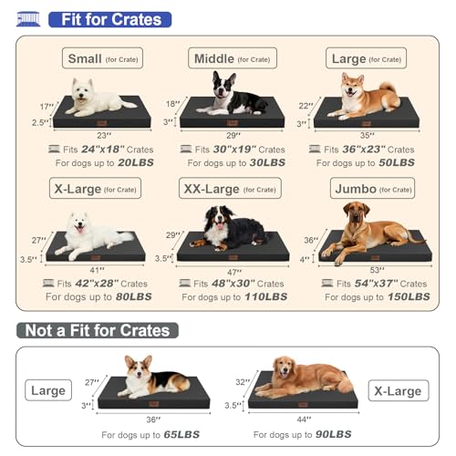 Outdoor Dog Bed for Small Dogs, Waterproof Dog Crate Bed for Medium Dogs Cats, Orthopedic Egg Crate Foam Pet Bed with Washable Removable Oxford Cover, Black - color: Black, size: 29.0"L x 18.0"W x 3.0"Th
