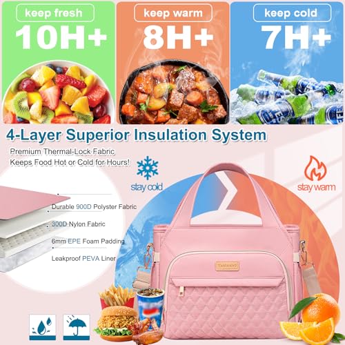 Lunch Bag Lunch Box Women - Insulated Lunch Tote Bag for Women Men, Leakproof Large Womens Lunch Bags for Work, Lunch Cooler Bag for Adult with Side Pocket for Picnic, Hiking, Beach (Pink) - color: Pink