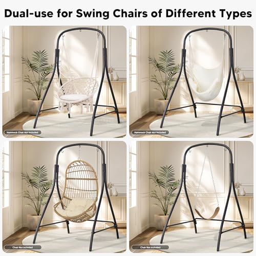 SUNCREAT Hammock Chair Stand, Heavy-Duty Steel Hammock Stand, 400 lbs Capacity, Adjustable Height, Dual-use Swing Stand for Outdoor Indoor, Hammock Chair not Included, Black - color: Black