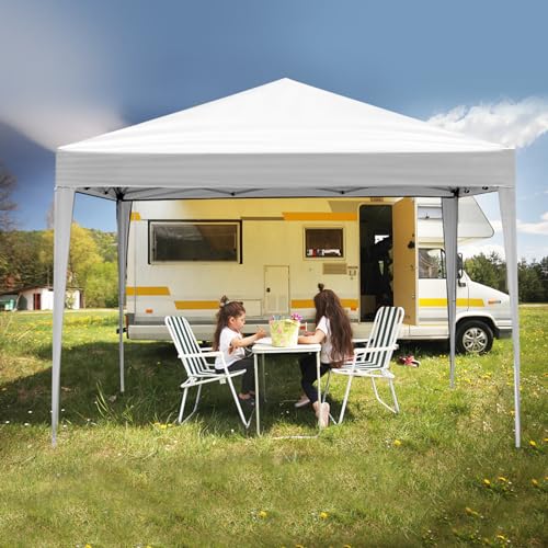 10x10ft Pop Up Canopy Tent, Portable Instant Tent with 4 Sidewalls, Waterproof Sun Shelter for Outdoor Parties, Beach, Easy Setup with 2 Doors & 2 Windows (White)