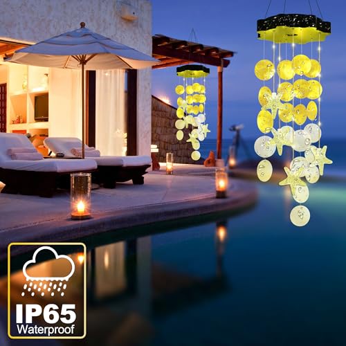 Solar Shell Gift for Mom Grandma Girls, Yellow Solar Wind Chimes for Outside, Outdoor Decorative Mobile Lights for Garden, Yard, Patio, Window, Party, Outdoor Decorations(Warm White) - color: Yellow