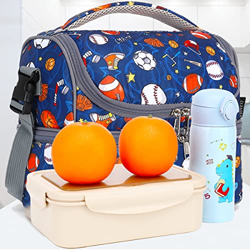 FlowFly Double Decker Cooler Insulated Lunch Bag Large Tote for Boys, Girls, Men, Women, With Adjustable Strap, Football - color: Football