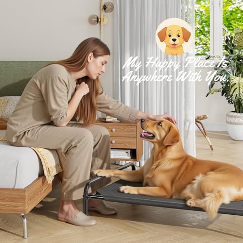 Ekisemio Cooling Breathable Elevated Dog Bed with Metal Frame for Large Dogs, Black