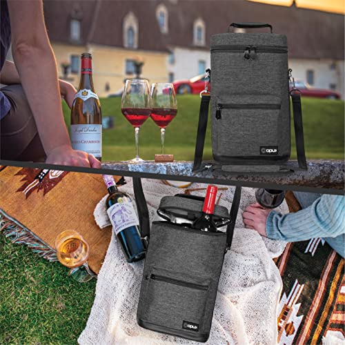 Opux 2 Bottle Wine Tote Carrier, Insulated Cooler Bag for Travel Picnic, Leakproof Padded Case, Wine Gifts for Women & Men, Charcoal Gray - color: Charcoal Gray