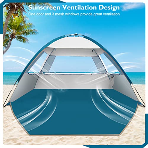 COMMOUDS Beach Tent Sun Shade for 3/4/6/8 Person, UPF 50+ Beach Sun Shelter Canopy Tent, Lightweight, Easy Set Up and Carry - color: Silver, size: 3 Person
