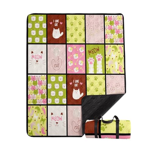 Outdoor Picnic Blanket Portable Ultrasonic Waterproof Picnic Cat Plaid Printed Camping Beach Mat for Sand and Wet Grass Hiking (Cats L - color: Cats, size: Extra Long - 78"x78"