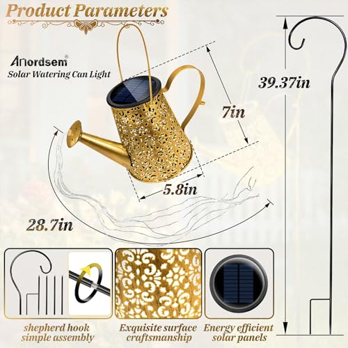 Anordsem Solar Watering Can Lights: Metal Cloud Lantern Outdoor with Hook - Waterproof Garden Art Hanging Decoration for Yard Patio Lawn - Christmas Birthday Gifts for Women Mom Grandma - color: Classic-pattern