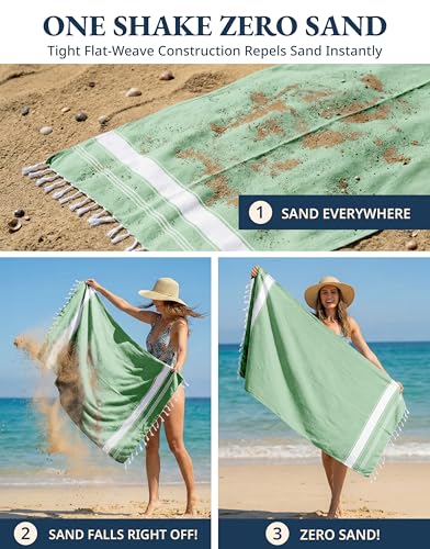 LANE LINEN Beach Towel - Pool Towels Oversized, Pre-Washed Extra Large Beach Towels, Sandless Beach Towel, Quick Dry Travel Towel, Large Pool Towel, 39"x71" - Jade Green - color: 11: Jade Green, size: Pack of 1
