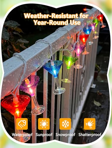 Margarita Party Decorations Lights, 8.5Ft Summer Beach Themed String Lights with 10 Multicolor Cocktail Glass LED Lights, Plug in Summer Decor for Indoor Outdoor Camp Holiday Party Decks Bedroom - color: Cocktail