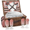 Picnic Basket Set for 4 Persons with Cooler and Waterproof Picnic Blanket, Classical Wicker Picnic Baskets with Waterproof & Sand-Proof Beach Mat,Willow Hamper Service Gift Set - size: 15.55" for 4 Persons with Cooler
