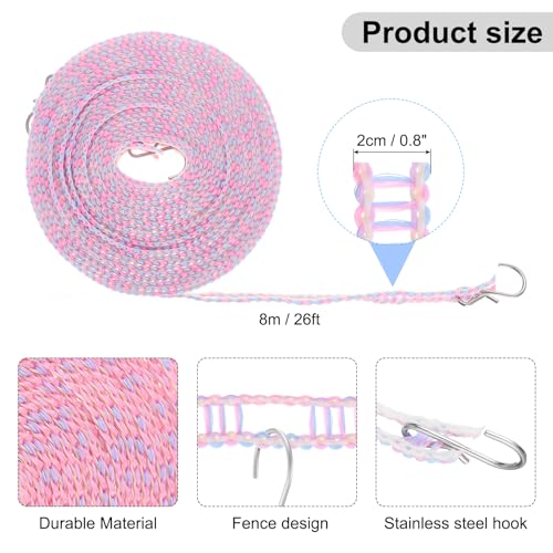 uxcell Windproof Clothesline, 8M 26ft Plastic Non-Slip Clothes Drying Rope Portable Travel Clothesline for Courtyard Outdoor Laundry Camping, Purple - color: Purple, size: 26.2ft