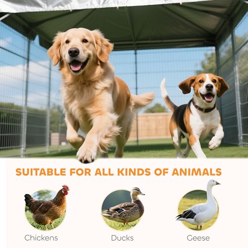 PawHut Outdoor Dog Kennel, Heavy Duty Dog Run Outdoor Fence with Waterproof Cover, Galvanized Chain Link, Secure Lock, for Large Breeds, Chickens, Ducks, 13' x 13' x 7.5' - size: 157.5"L x 157.5"W x 91.3"H