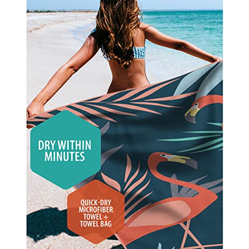 VENTURE 4TH Microfiber Beach Towel: Quick-Dry, Compact, Sand-Free, Absorbent, Sandproof and Lightweight - Perfect for Camping, Beach, and Roadtrips (Navy Flamingo Design | 35x78 inches) - color: Navy Flamingo, size: Extra Large (78" x 35")