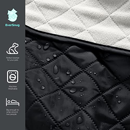 EverSnug Large Waterproof Outdoor Blanket - Extra Thick Premium Quilted Fleece, Waterproof & Windproof, Great for Camping, Picnics, Beaches, Stadiums, Dogs - color: Black
