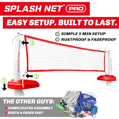 GoSports Splash Net PRO Pool Volleyball Net - Red, White, or Blue - Includes 2 Water Volleyballs and Pump - color: Red