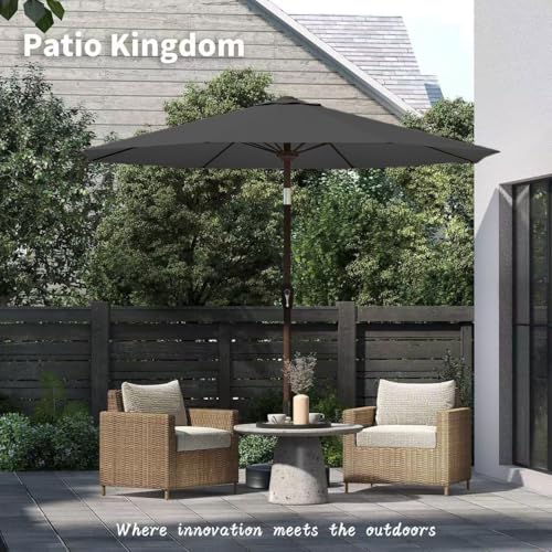 PatioKingdom 11FT Patio Umbrella,Outdoor Umbrella with Push Button Tilt and Crank,Market Table Umbrella with 8 Sturdy Fiberglass Ribs UV Protection - color: Gray, size: 11FT