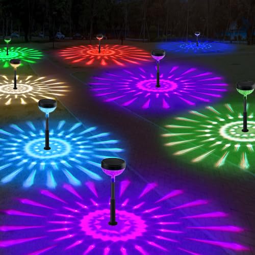 JNOEC 8Pack Solar Pathway Lights Outdoor, Color Changing+8 Fixed Color (Warm White, Cool White, Colored) Solar Lights Outdoor, Bright Solar Powered Garden Light - size: 8packs