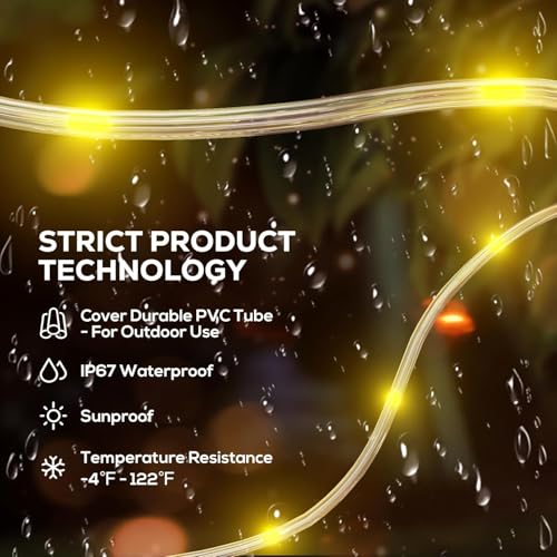 ICRGB Solar Rope Lights Outdoor, 39FT 100 LED Solar Rope Lights,IP67 Waterproof, 8 Modes, Outdoor Patio Porch Tree Wedding Christmas Pool Garden Decorative -Warm White - color: Warm White, size: 39 FT