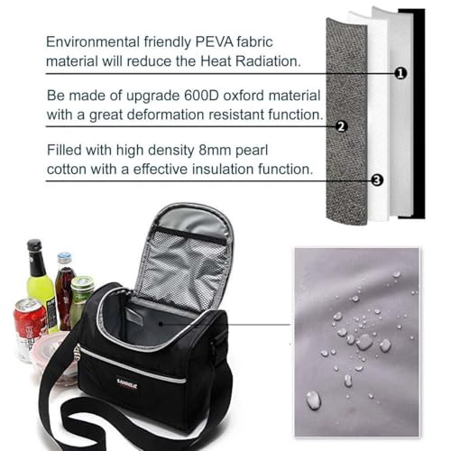 Insulated Cooler Lunch Bag 1.85gal/7L Black Reusable Lunch Box Tote for work Picnic Camping Gym Travel - color: 7L Black