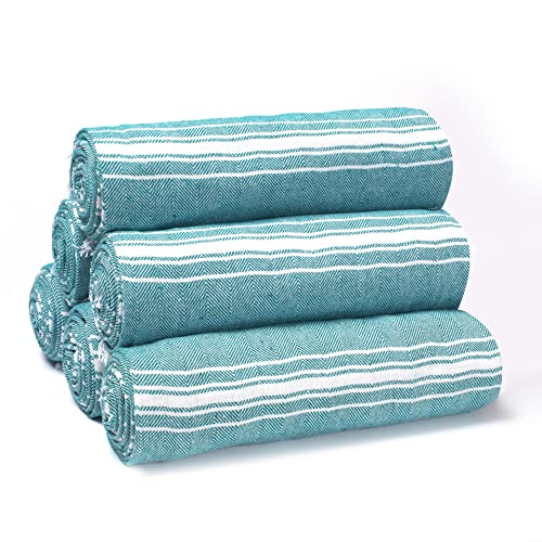 Belizzi Home Peshtemal Turkish Towel Chevron Beach Towels Oversized 36x71 Set of 6, Beach Towels for Adults, Soft Durable Absorbent Extra Large Bath Sheet Hammam Towel - Teal - color: Teal, size: 6 Pack