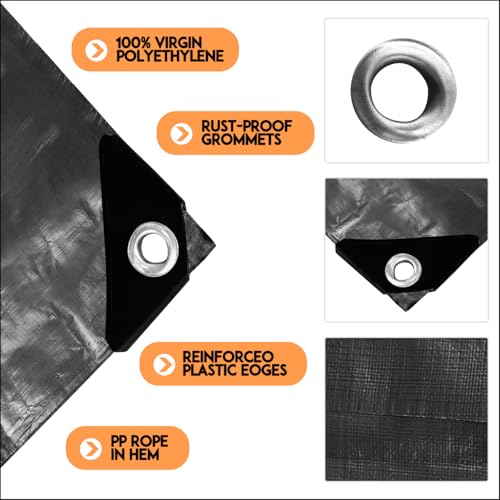 Tarp Heay Duty Waterproof 5x5ft 2pack,Black Tarps Plastic Tarp Cover Poly Tarpaulin for Outdoor Cover,Emergency Rain,Roof, Pool, Boat,Camping - Multipurpose with 12Mil Thickness - color: Black-12mil, size: 5x5 2pack