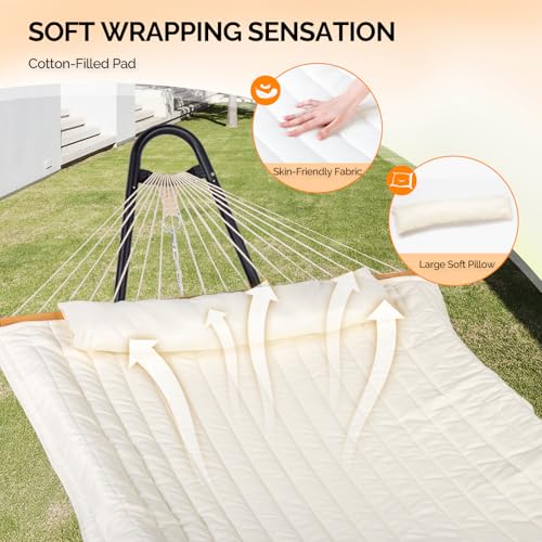 ONCLOUD Hammock with Stand, Double-Barrel Hammock with Hammock Bed, Heavy Duty Adjustable Hammock Set for Outdoors, Patio, Yard, Garden, 550 LBS (Beige) - color: Beige