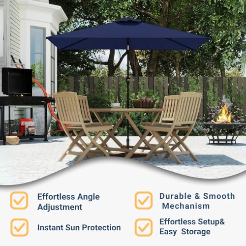 6.5' x 10' Rectangular Patio Umbrella Large Outdoor Market Umbrella w/UV Protection, Push Button Tilt and Crank Lift, Rectangle Table Umbrella for Garden, Deck, Pool, Patio, Navy Blue - color: Navy Blue