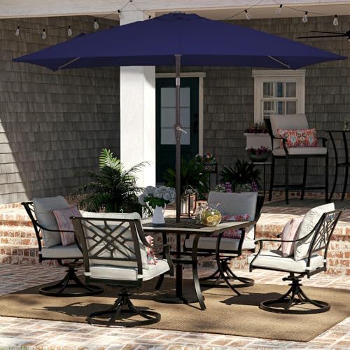 JEAREY 6.5x10 ft Rectangular Patio Umbrellas Outdoor Market Umbrella with Push Button Tilt and Crank, Rectangle Table Umbrellas 6 Sturdy Ribs UV Protection for Pool Garden Backyard Deck, Dark Blue - color: Dark Blue