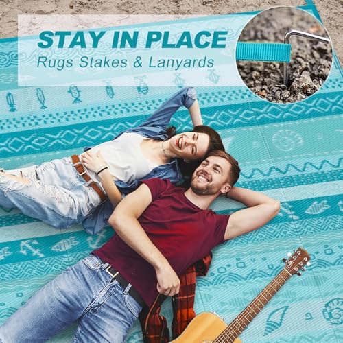 Lahome Outdoor Rug 8x10 Patio Waterproof, Reversible Outdoor Plastic Straw Rug for Camping, RV Patio Rugs Outside Large Carpet for Porch Deck Backyard Picnic(Blue/Multi,8'x 10') - color: Blue, size: 8'x10'