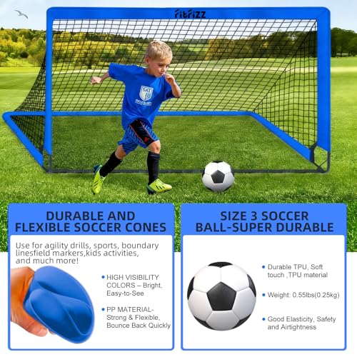 Soccer Goal, Soccer Goals for Backyard, 6x4ft Portable Pop Up Soccer Net Set, Soccer Training Equipment with Soccer Ball, Ladder and Cones - color: Blue