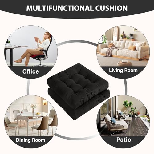 Tiita Outdoor Cushions Square Floor Pillow Thicken Tufted Seat Pad Large Floor Cushion for Yoga Meditation Living Room - color: Square|black, size: 2 Count (Pack of 1)