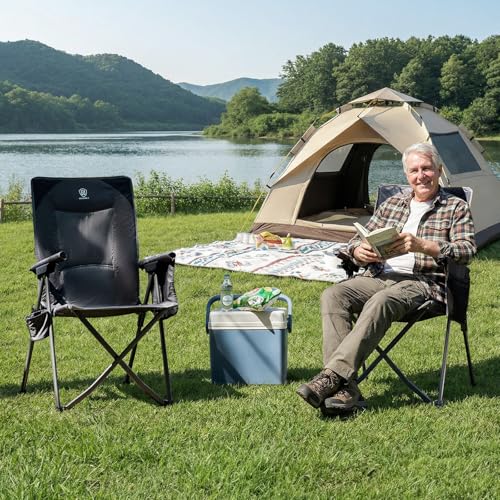 EVER ADVANCED Reclining Camping Chairs for Adult Lightweight, Folding Recliner Chair with Adjustable Back, 4-Level Lounge Chairs, Portable Lawn Chairs for Patio Balcony, Supports 350lbs Grey - color: Grey, style: Classic