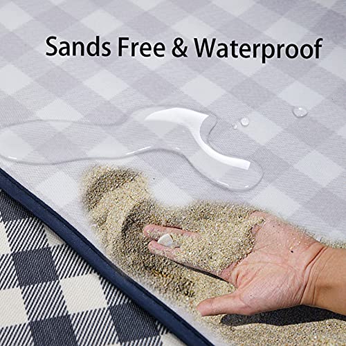 Beach Blanket Extra Large Picnic Mat Sand Free Waterproof Camping Blanket Easy Fold Carry Portable Travel Blanket Play Mat for Outdoor Indoor Hiking Festival BBQ Park Grass Lawn - color: Navy Grid