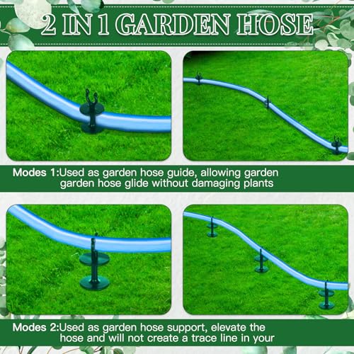 Blulu 15 Pcs 2 in 1 Garden Hose Guide, Universal 10 Inch Hose Guide Stakes with Barbs, Water Sprinkler Support Spike to Keep Off Lawn for Yard Lawn Garden Flower Plant Tool(Green) - color: Green