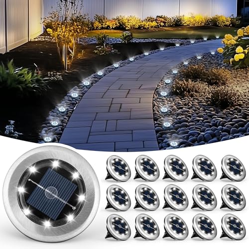 PATIOWIN Mini Solar Ground Lights, 16 Pack Solar Garden Lights, Solar Powered Pathway Lights Warterproof, Outdoor Lights for Driveway, Walkway, Backyard, Patio (Cool White) - color: Cool White, size: 16 PACK