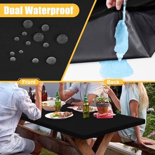 Rectangle Table Cloth, Waterproof Elastic Fitted Tablecloth for 6 Foot Folding Tables, Washable Polyester Tablecloths for Picnic, Camping, Outdoor (Black, 30"x72") - color: Black, size: 72" x 30" (Rectangular)