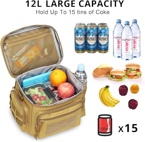ATRIPACK Lunch Box for Men, Tactical Lunch Bag MOLLE Webbing Leakproof Insulated Large Lunch Cooler Women Adult Meal with Adjustable Shoulder Strap Durable Lunch Pail (Brown) - color: Brown, size: Medium