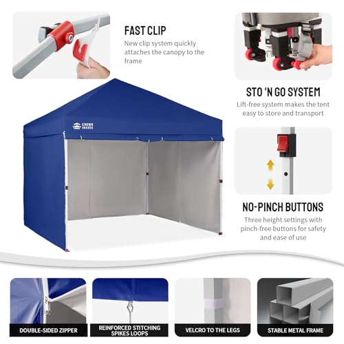 CROWN SHADES 10X10 Commercial Instant Canopy Pop Up Tent with Center Lock, 300D Fabric, 4 Sidewalls, Sto'N Go Bag, Navy Blue - color: Navy Blue, size: 10x10 Classic