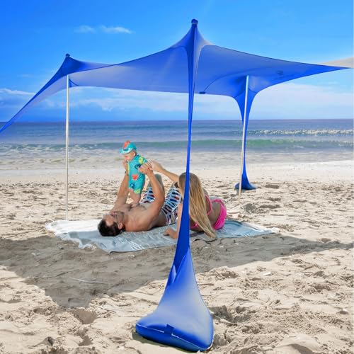 SUN NINJA Beach Tent Sun Shelter UPF50+ - Easy Pop Up Beach Canopy - Outdoor Shade for Camping Trips, Fishing, Backyard Fun Picnics - Sand Shovel, Ground Pegs & Stability Poles - color: Royal Blue, size: 7x7.5 FT 4 Pole