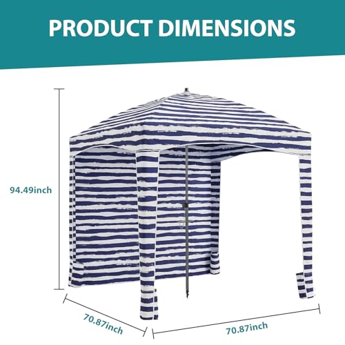 OLIXIS 6'×6' Beach Cabana Tent Sun Shelter – UPF 50+ Easy Setup Cool Canopy Tent Sun Shade with Side Wall, Wind Resistant Beach Cabana for Whole Family - color: Dark Blue Stripes, size: 6x6 ft