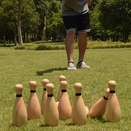Long game NI-ROU Outdoor Giant Lawn Bowling Games Rubber Wooden Lawn Set Fun Sports Games Outside or Indoor for Family Adults and Kids Backyard Skittles Carrying Bag with 10 Pins and 2 Balls