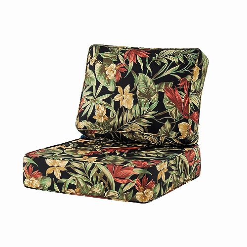 ARTPLAN Deep Seat Outdoor Patio Chair Cushions,2-Piece Seat and Back Cushion Set 24x24x6 and 18x24 Inches,Square,Floral,Black Flowers - color: Black