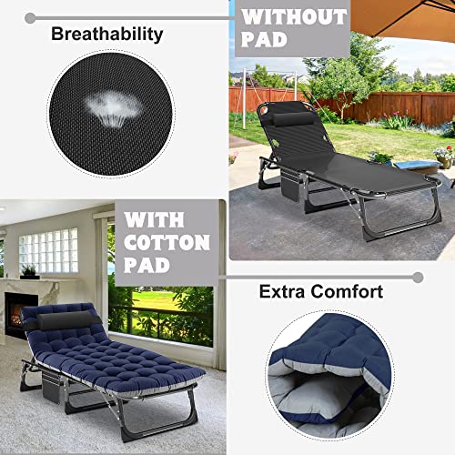 ABORON Heavy Duty Tanning Chair, 5-Gear Outdoor Folding Chaise Lounge Chair with Cushion,Portable Beach Lounge Chair for Outdoor Sunbathing Patio Pool Lawn Deck Poolside (Purplish Blue) - color: Purplish Blue, style: Lounge Chair