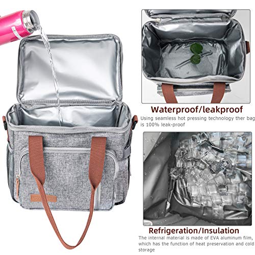 MOV COMPRA Adult Lunch Box for Work, Expandable Large Lunch Bags for Women Men, Leakproof Double Deck Lunch Box Cooler Tote Bag with Removable Shoulder Strap (Grey) - color: Gray