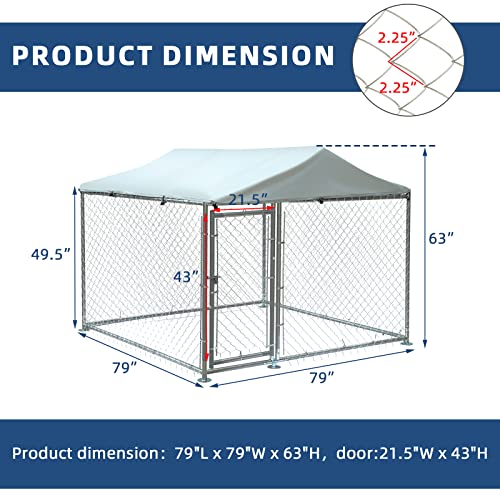 Outdoor Large Dog Kennel, Heavy Duty Dog Cage Pet House Galvanized Steel Fence Dog Playpen Puppy Exercise Pen Dog Run Cage w/UV & Waterproof Cover and Secure Lock (6.5'Lx6.5'Wx5.2'H) - size: 6.5'Lx6.5'Wx5.2'H