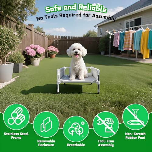 Makerfire Elevated Dog Bed, Raised Dog Sofa Bed for Small Dogs, Detachable Cooling Indoor/Outdoor Pet Cot with Non-Slip Feet, Polyester Cotton (19.5 “L x 19.5 ”W x 11.6 "H) - color: Grey-S (19.5'' L x 19.5'' W x 11.6" H)