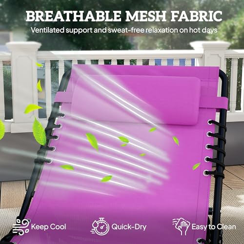 Outsunny Folding Chaise Lounge Chair Set of 2, Patio Sun Tanning Chair, Outdoor Chaise Lounger with 4-Position Reclining Back, Breathable Mesh Seat for Beach, Poolside, Yard, Purple - color: Purple, size: 2 Packs