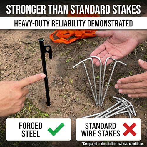 12 Inch Heavy Duty Tent Stakes 10 Pack, Steel Ground Stakes for Camping, Trampoline, Canopy, Tarp and Garden Anchoring, Rust Resistant Outdoor Pegs - size: 30cm/11.81in